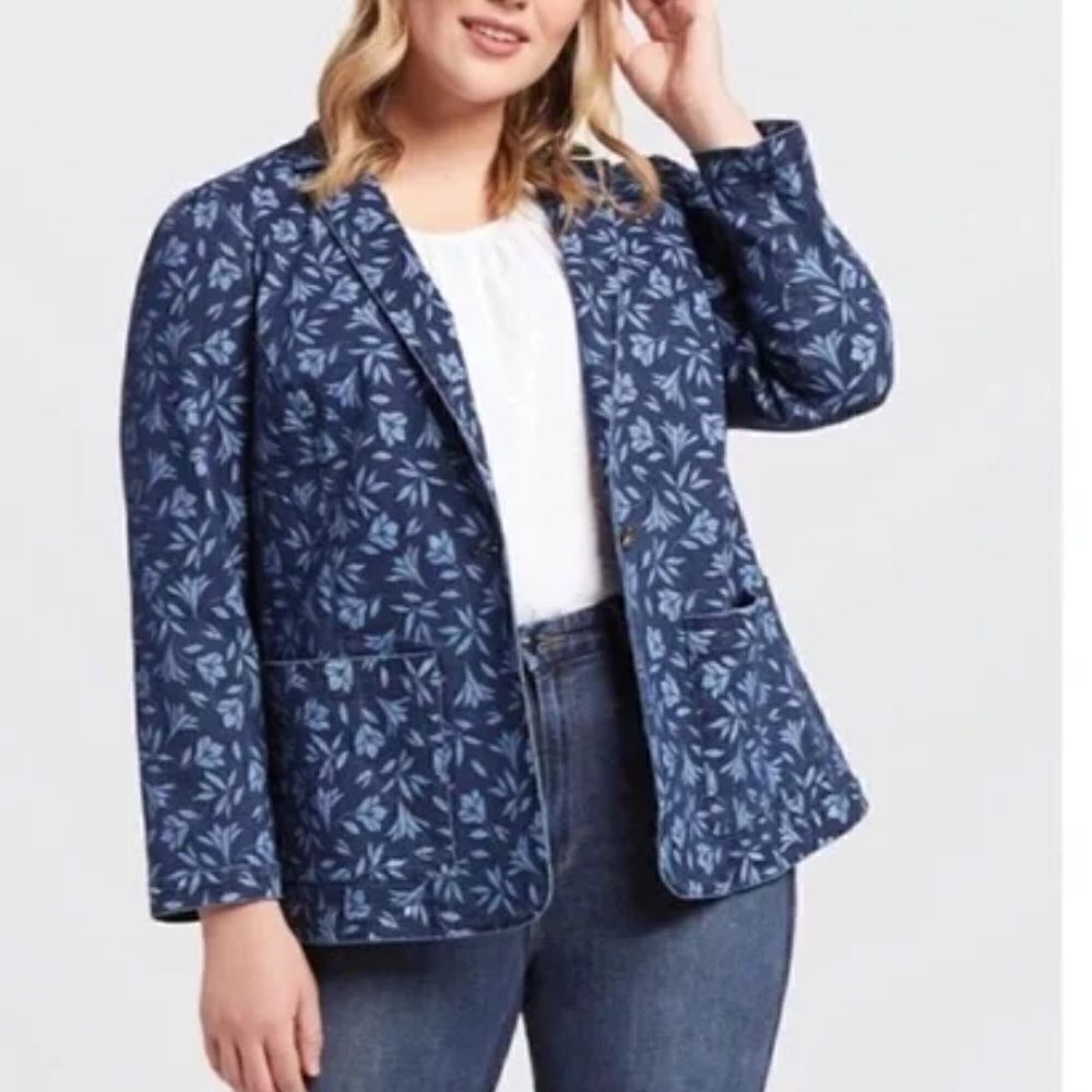 Draper James Floral Denim Single Button Blazer Size 24